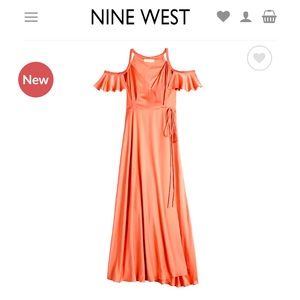 Women’s Nine West Flounce Cold-Shoulder Maxi Dress - Cruz Coral